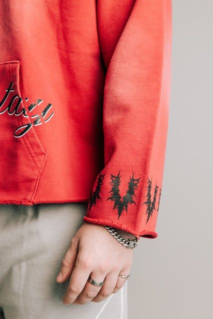 VILLAGE "HERE TO STAY" RED CROPPED HOODIE