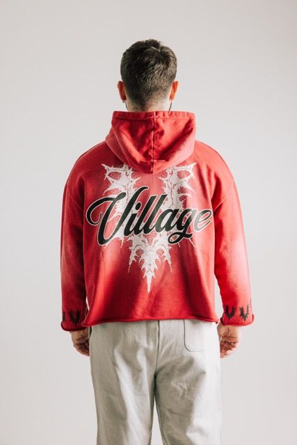 VILLAGE "HERE TO STAY" RED CROPPED HOODIE