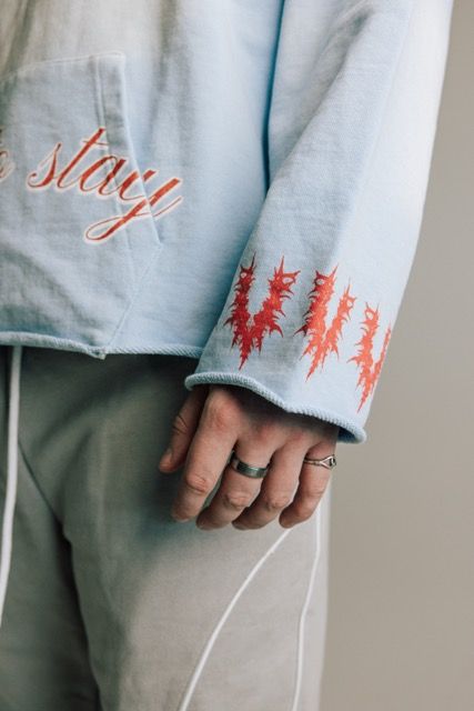 VILLAGE "HERE TO STAY" SKYBLUE CROPPED HOODIE