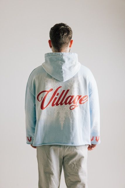 VILLAGE "HERE TO STAY" SKYBLUE CROPPED HOODIE