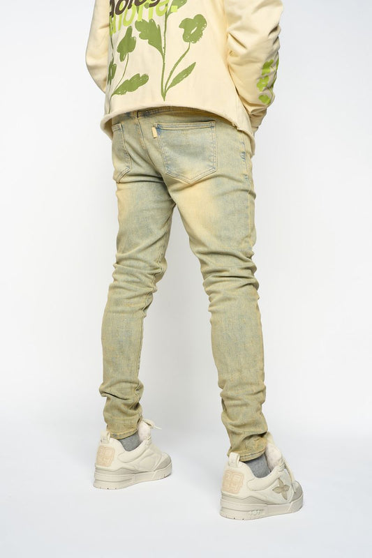 "SURVIVED" SKINNY DENIM (BLUE/GREEN)