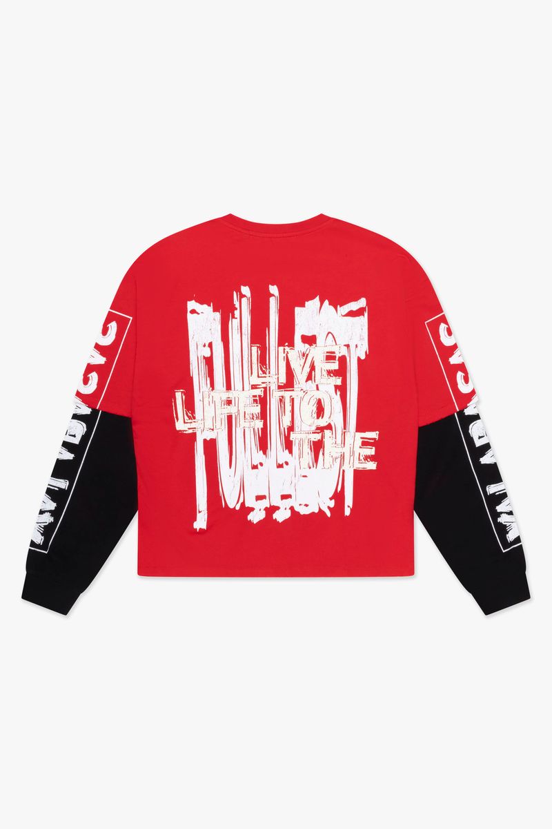 VALABASAS "CASCADA" RED DOUBLE LAYERED L/S