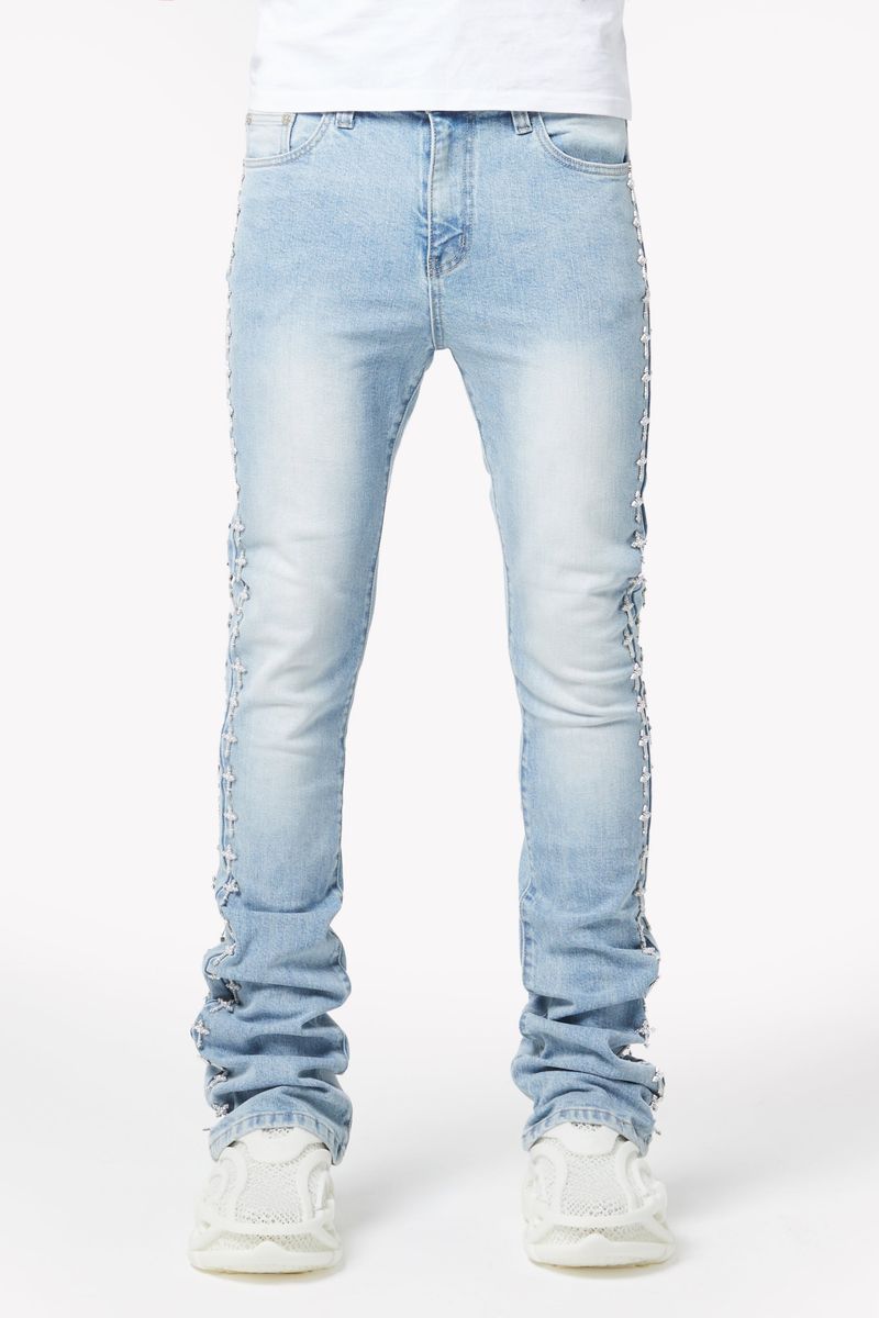 GUAPI VINTAGE BLUE CROSSES EMBELLISHED DENIM