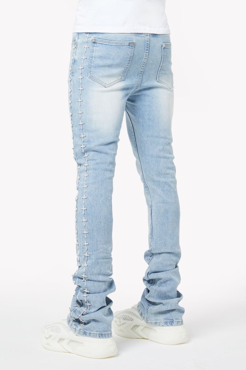 GUAPI VINTAGE BLUE CROSSES EMBELLISHED DENIM