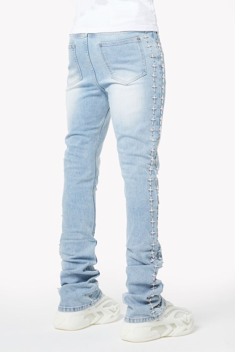 GUAPI VINTAGE BLUE CROSSES EMBELLISHED DENIM