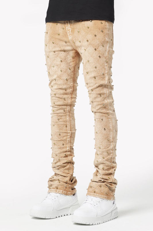 GUAPI VINTAGE KHAKI EMBELLISHED DENIM