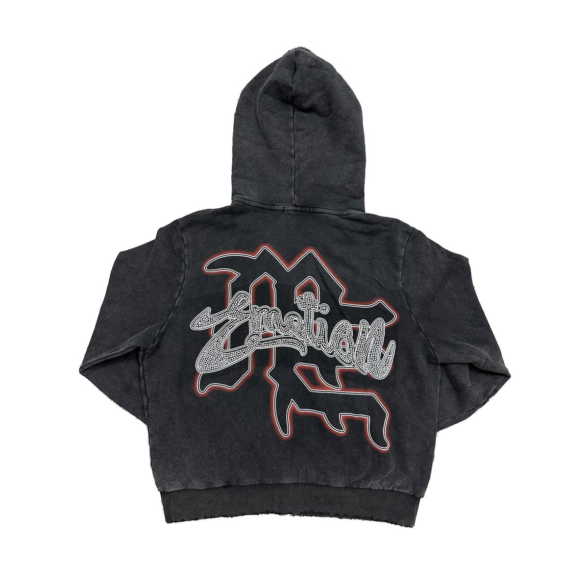 ME BLACK 'RHINESTONE' HOODIE - ACID WASH