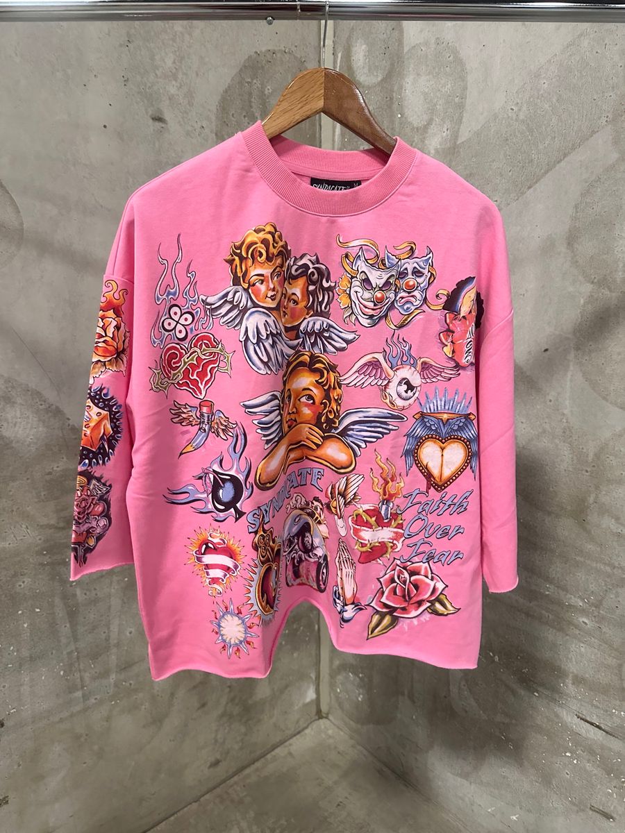 SYNDICATE 'FAITH' PINK CROP TEE