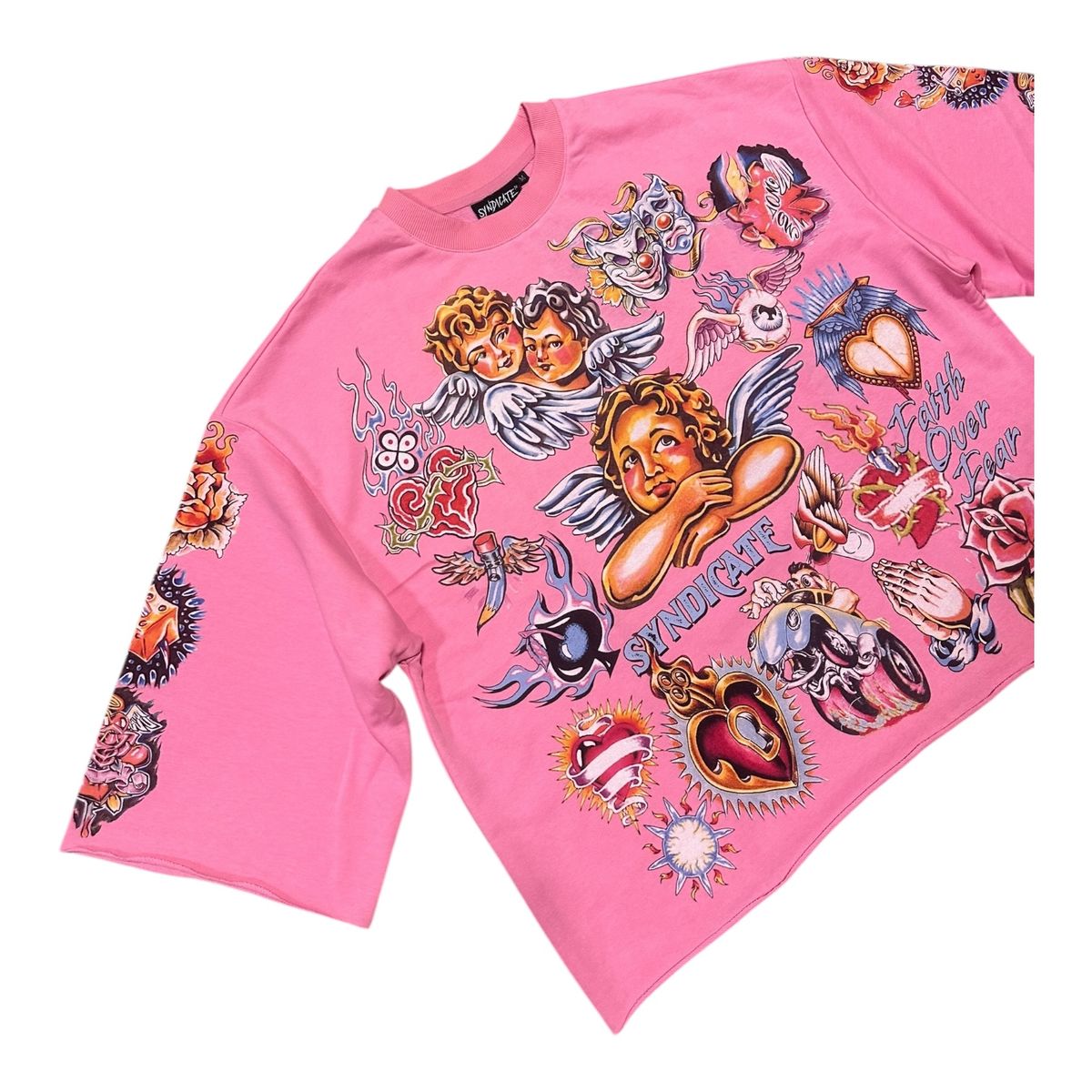 SYNDICATE 'FAITH' PINK CROP TEE
