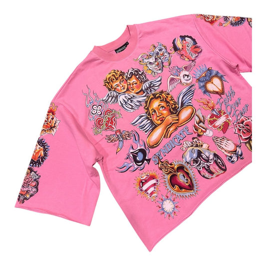 SYNDICATE 'FAITH' PINK CROP TEE