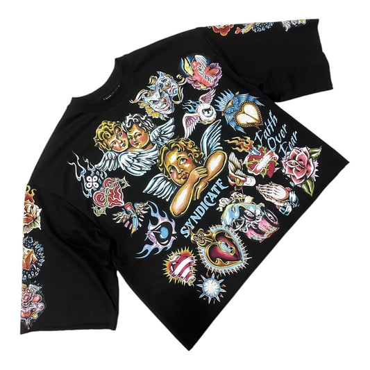SYNDICATE 'FAITH' BLACK CROP TEE