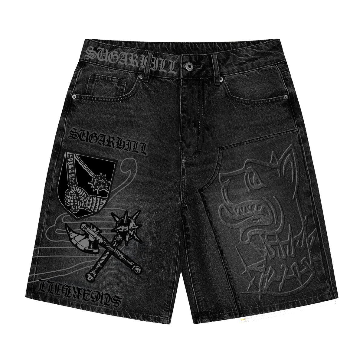 SH "PRINCE" EMBOSSED CARPENTER JORTS (BLACK WASH)