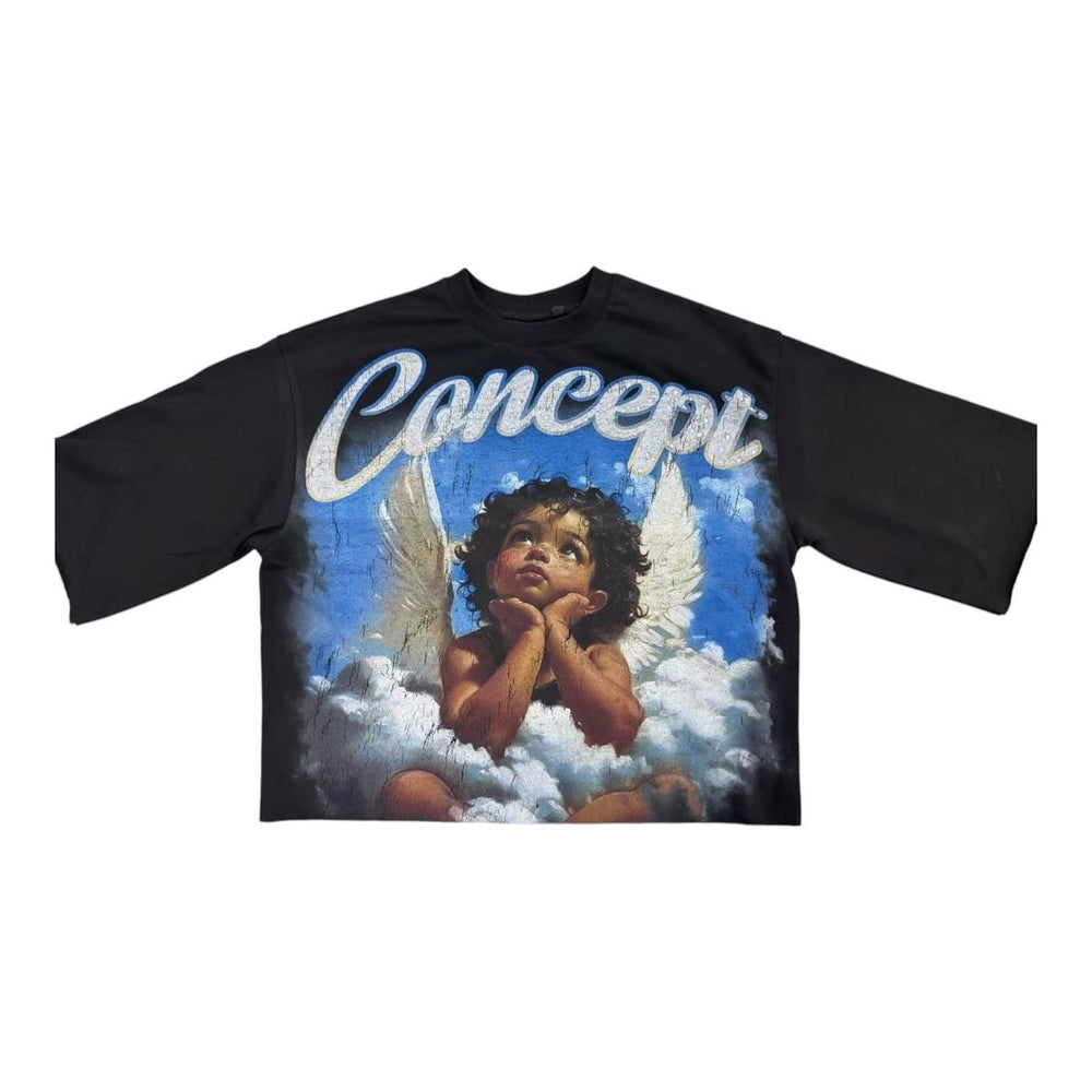 CONCEPT 'ANGEL 1' CROP TEE - BLACK