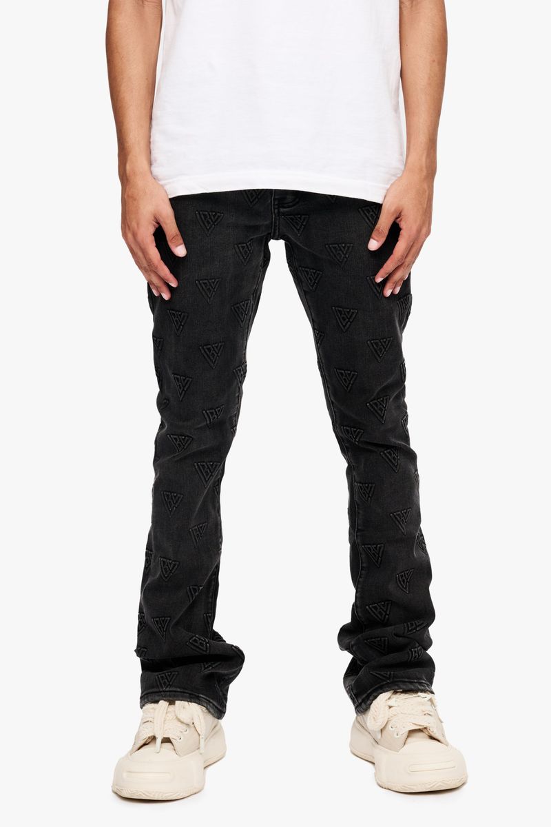 Valabasas Black Washed Tagged Stacked Flare Jean