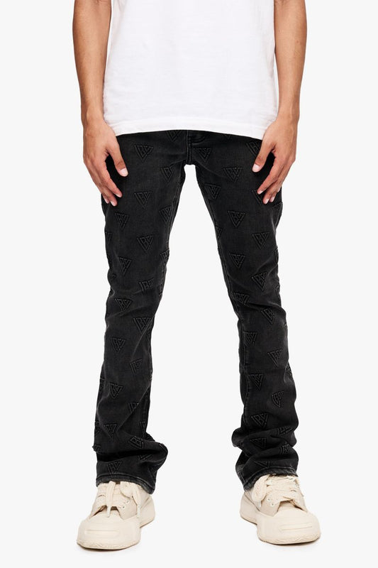 Valabasas Black Washed Tagged Stacked Flare Jean