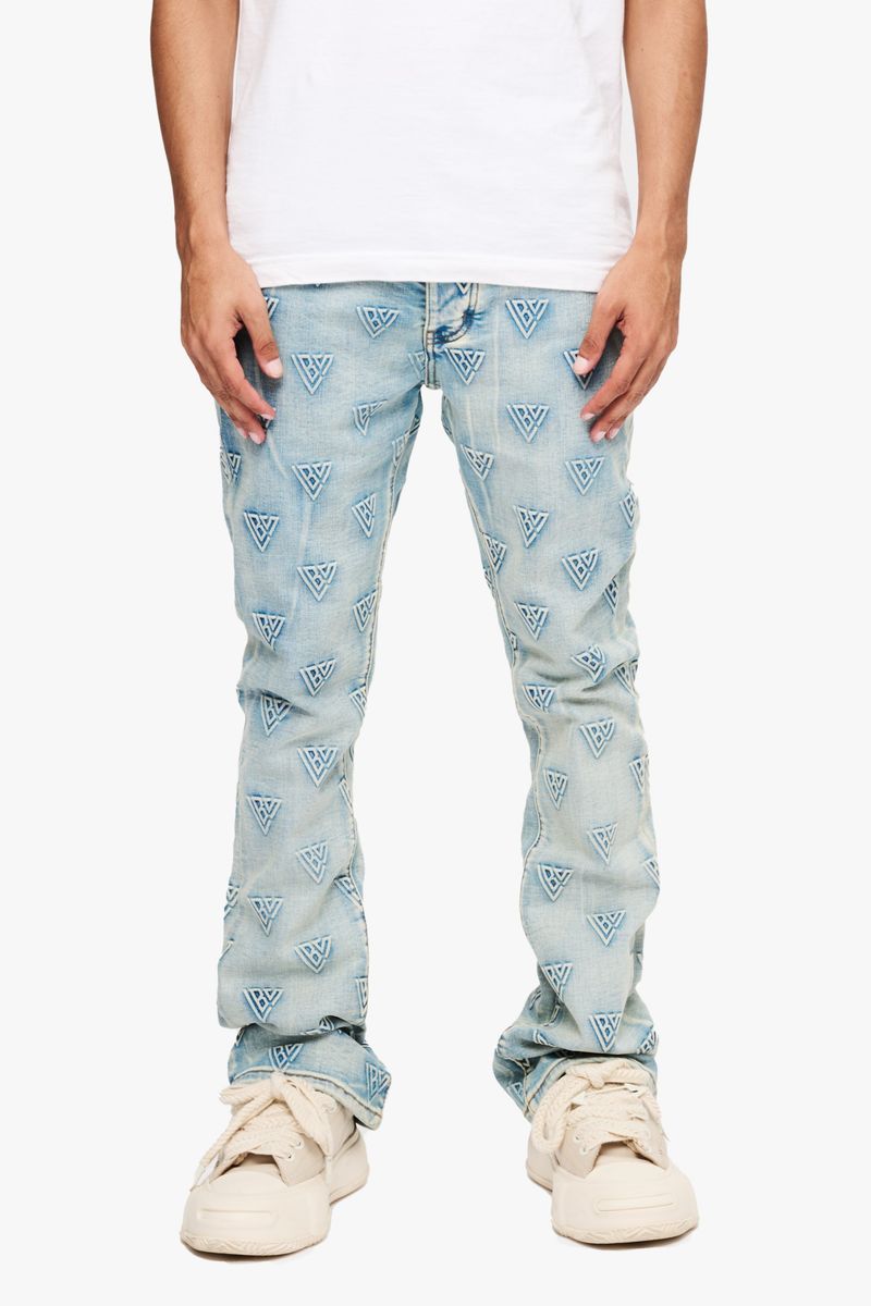 Valabasas Blue Washed Tagged Stacked Flare Jean