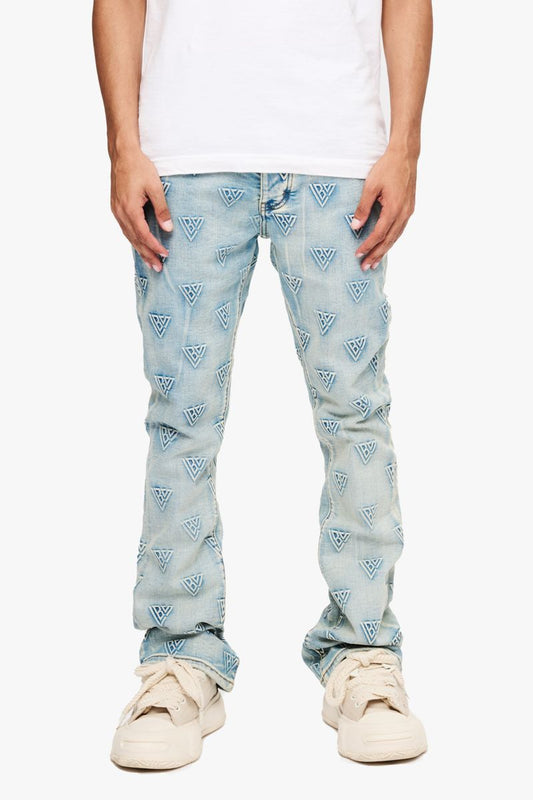 Valabasas Blue Washed Tagged Stacked Flare Jean