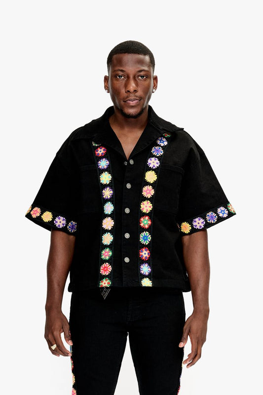 Valabasas Struggle Cropped Denim Button Down Jet Black