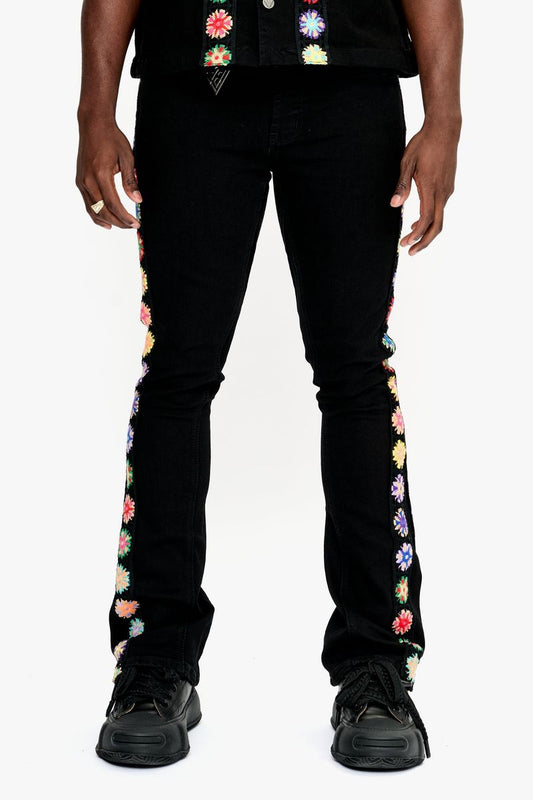 Valabasas Groovy Jet Black Stacked Flare Jean