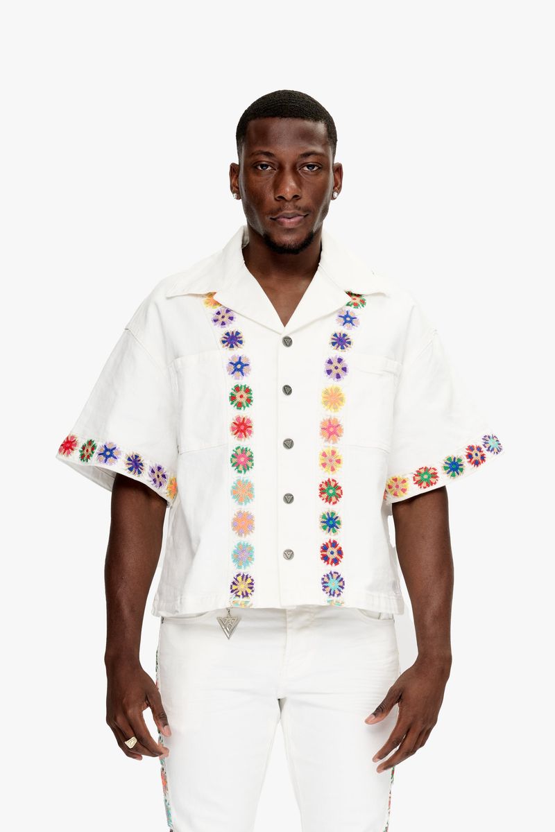 Valabasas Struggle Cropped Denim Button Down White