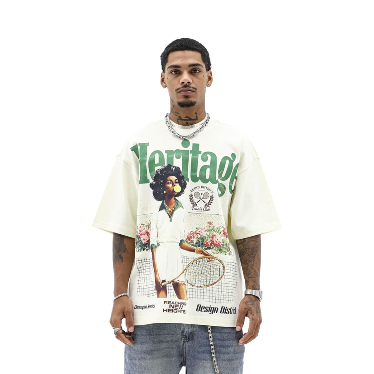 HD 'HERITAGE RACQUET CO' TEE (CRM)