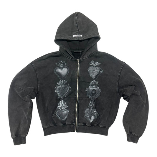 SYNDICATE "HEARTS" ZIP UP-BLK WASH