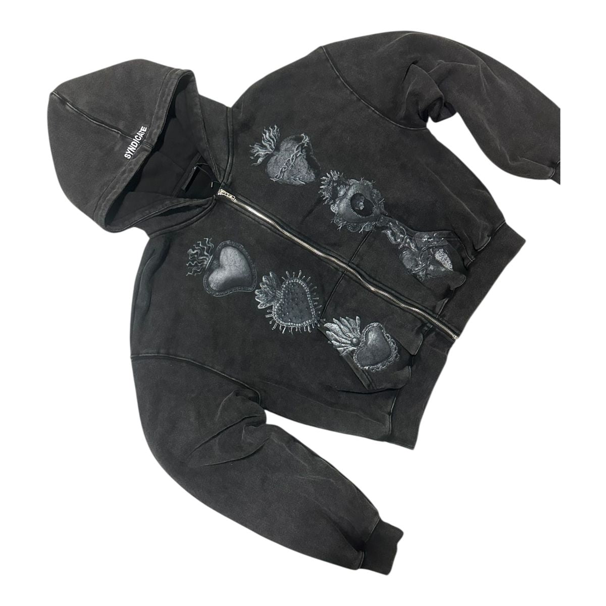 SYNDICATE "HEARTS" ZIP UP-BLK WASH