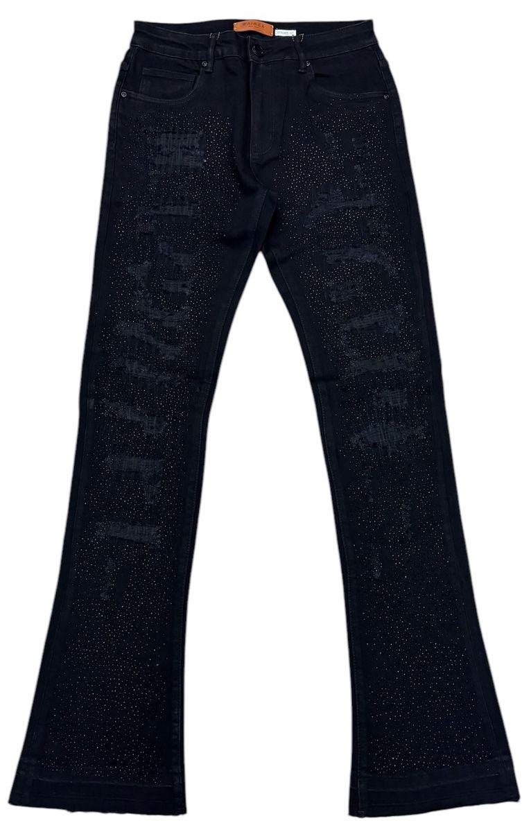 WAMIEA JET BLACK RHINESTONE STACKED DENIM