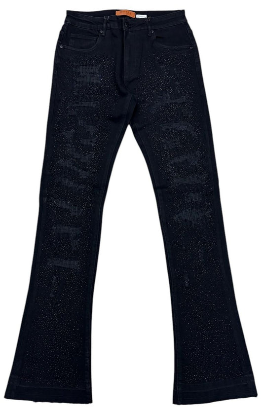 WAMIEA JET BLACK RHINESTONE STACKED DENIM
