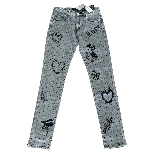 RVR "THORNED HEARTS" LIGHT GREY DENIM