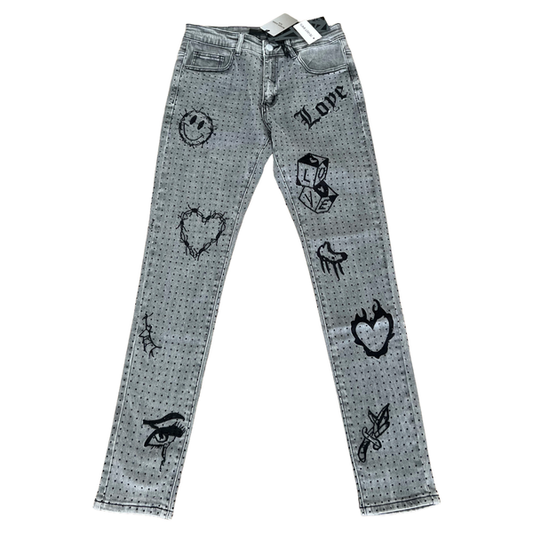 RVR "THORNED HEARTS" LIGHT GREY DENIM