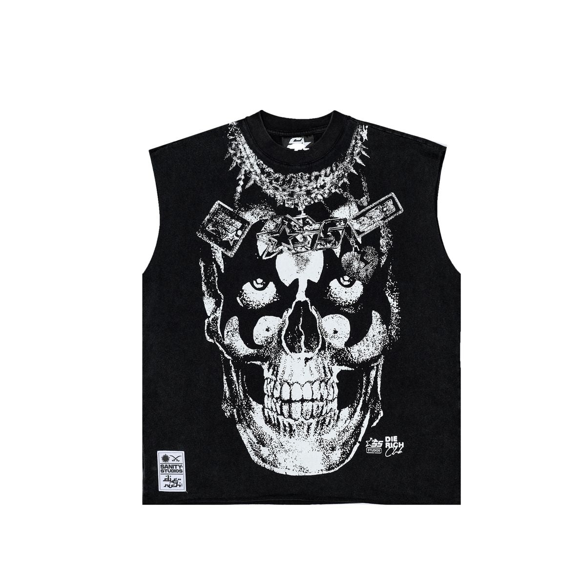 SANITY "CHAINFALL" BLK SLEEVELESS