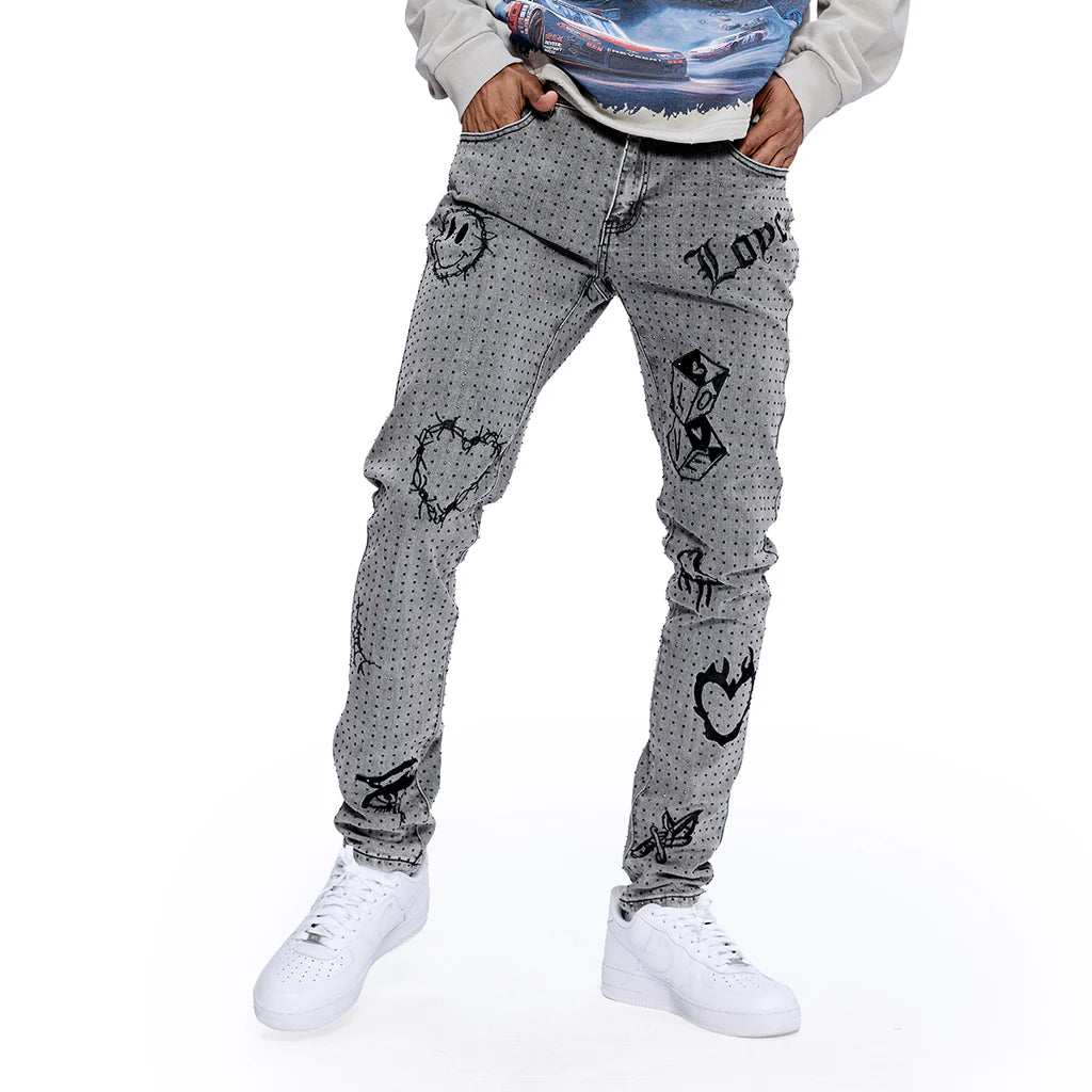 RVR "THORNED HEARTS" LIGHT GREY DENIM