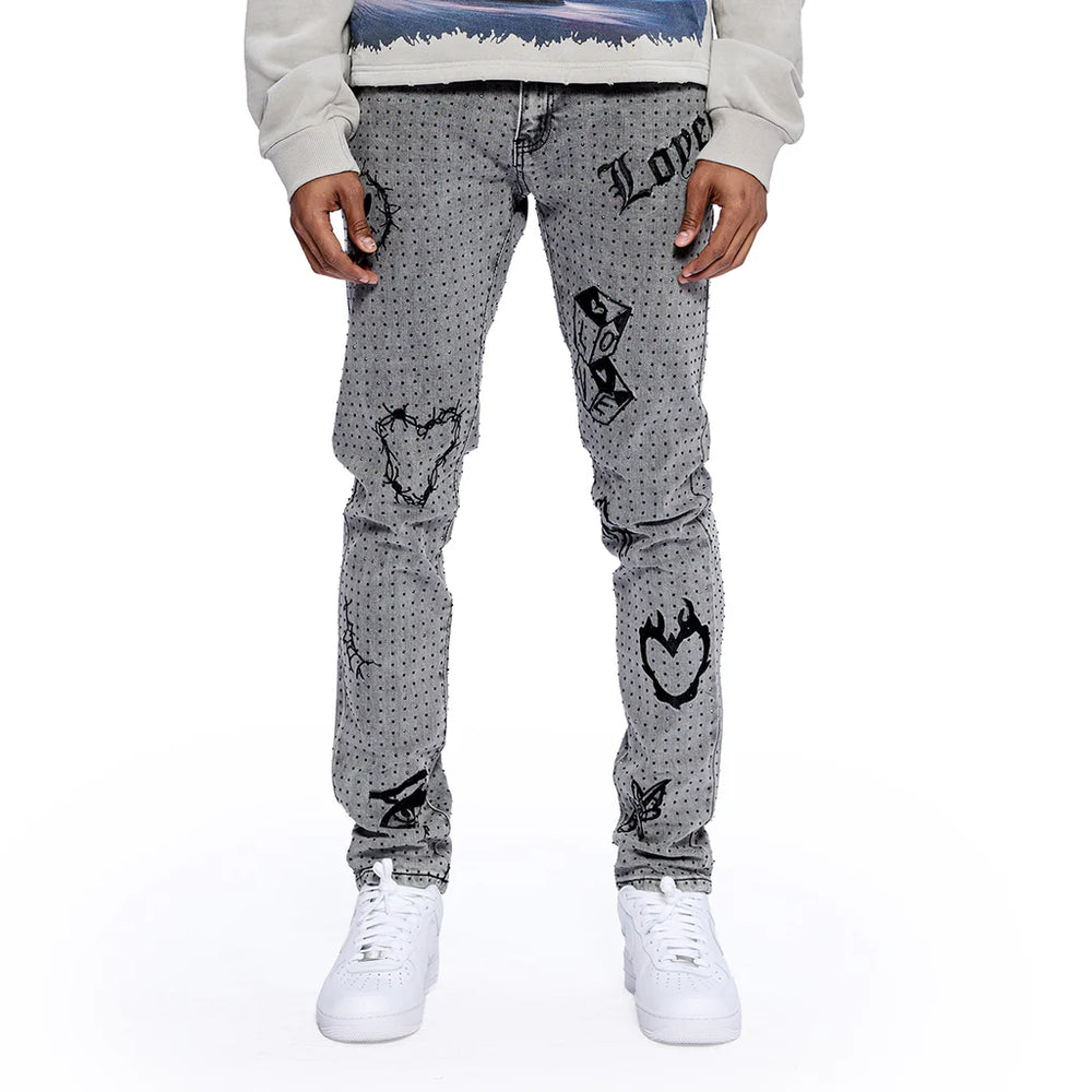 RVR "THORNED HEARTS" LIGHT GREY DENIM