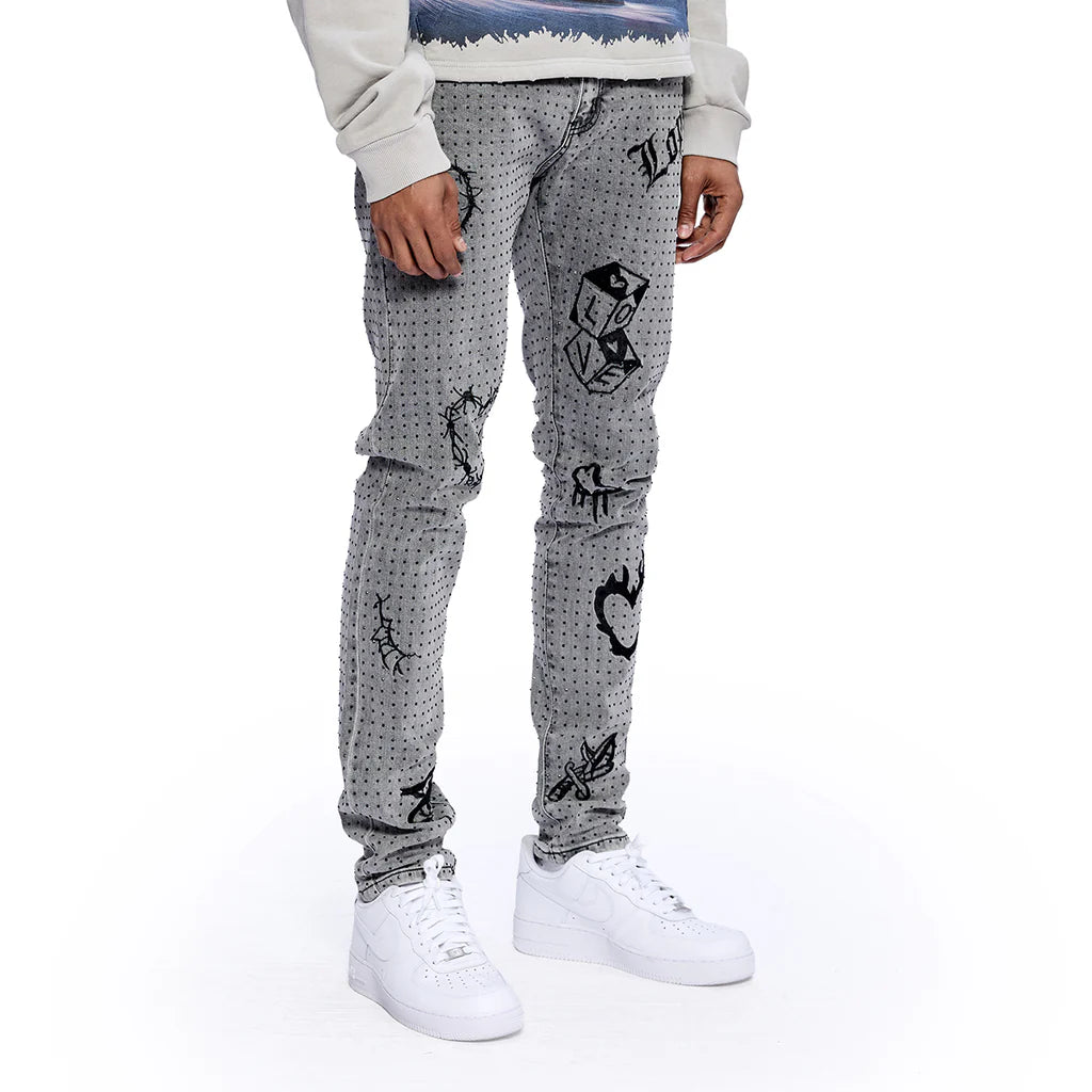 RVR "THORNED HEARTS" LIGHT GREY DENIM
