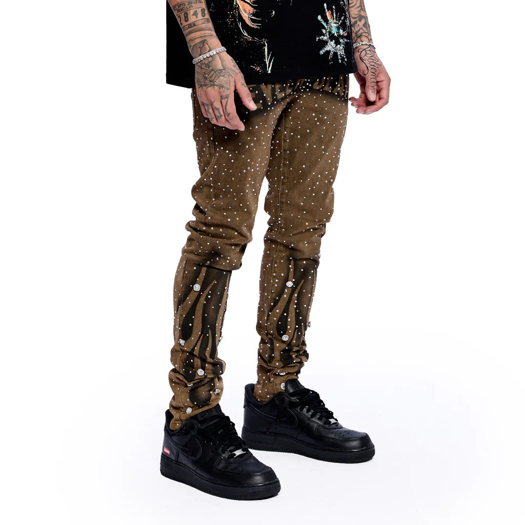 RVR "NEBULA" BROWN WASH SKINNY DENIM