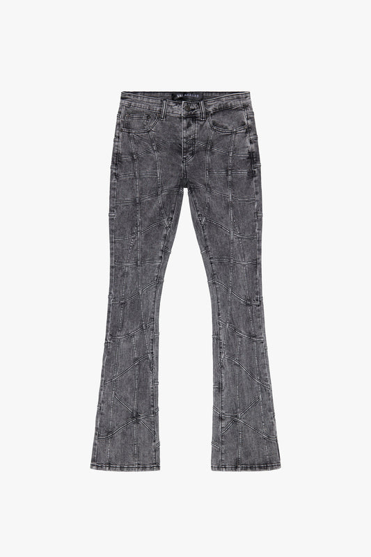 VALABASAS "STREAK" GREY WASHED FLARED STACKED JEAN