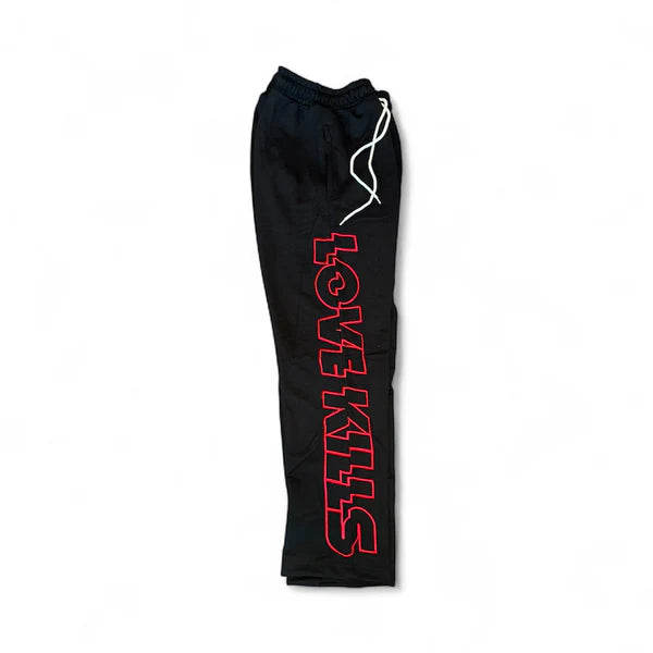 LOVE KILLS LOGO SWEATPANTS IN BLACK WITH RED