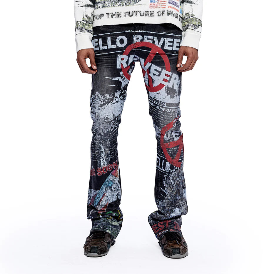 RVR "WAR ZONE" BLACK WASH STACKED DENIM