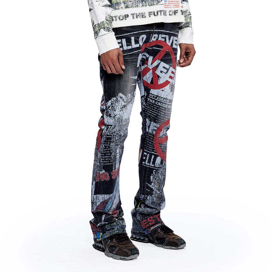 RVR "WAR ZONE" BLACK WASH STACKED DENIM