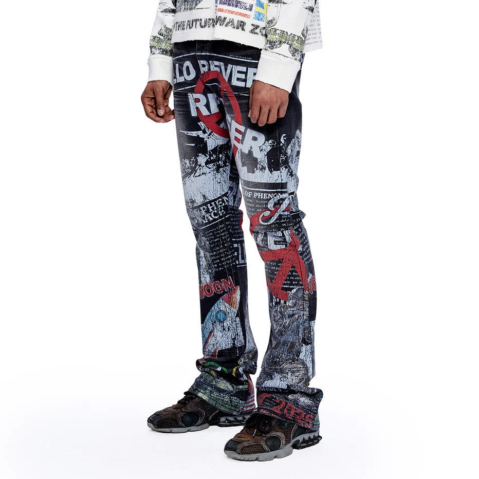RVR "WAR ZONE" BLACK WASH STACKED DENIM