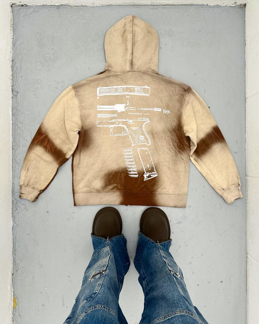 IN GLOCK WE TRUST ZIP UP HOODIE (MOCHA)