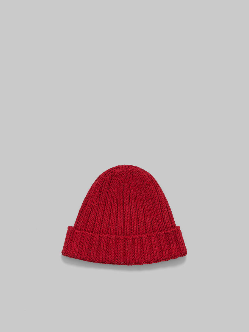 MARNI RED COTTON BERET WITH EMBROIDERED MARNI LOGO