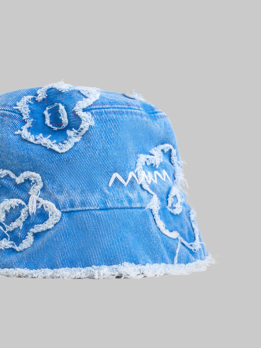 MARNI LIGHT BLUE DENIM BUCKET HAT WITH DILLIES PATCH DETAILS