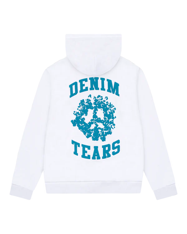 DENIM TEARS DENIM UNIVERSITY ZIP HOODIE WHITE