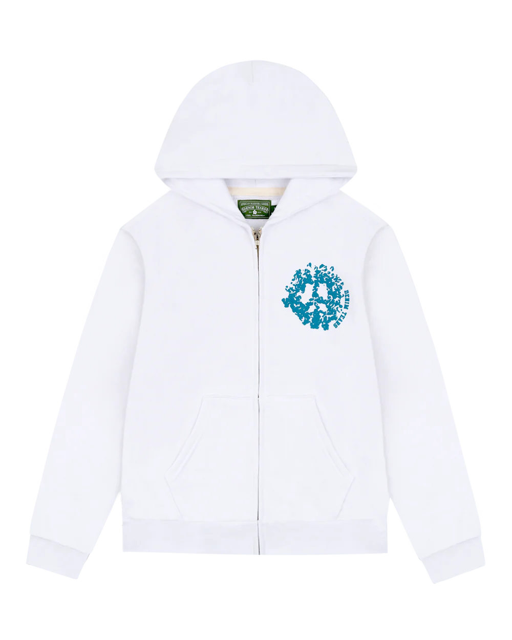 DENIM TEARS DENIM UNIVERSITY ZIP HOODIE WHITE