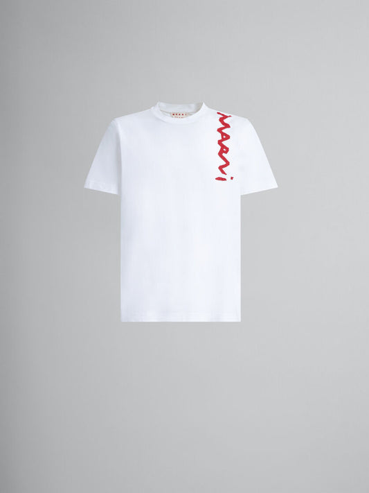 MARNI OC T-SHIRT WITH MARNI MENDING LOGO (WHT/RED)