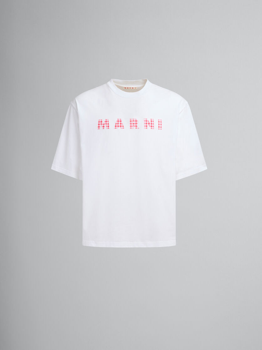 MARNI RED CHECKED MARNI LOGO T-SHIRT