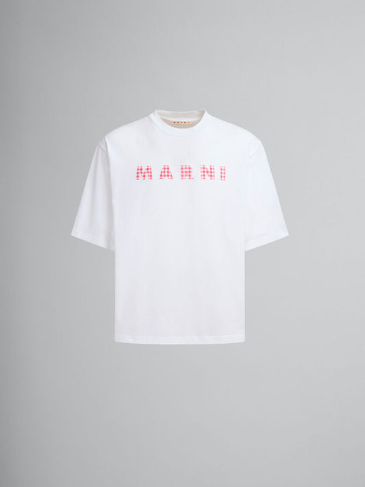 MARNI RED CHECKED MARNI LOGO T-SHIRT