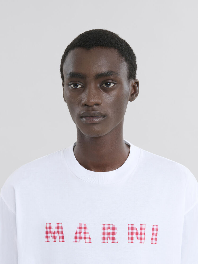 MARNI RED CHECKED MARNI LOGO T-SHIRT